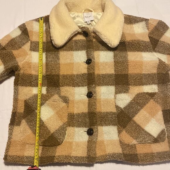Gilli Women’s Plaid Brown and Cream Teddy Jacket Size Medium NWOT - Picture 7 of 8